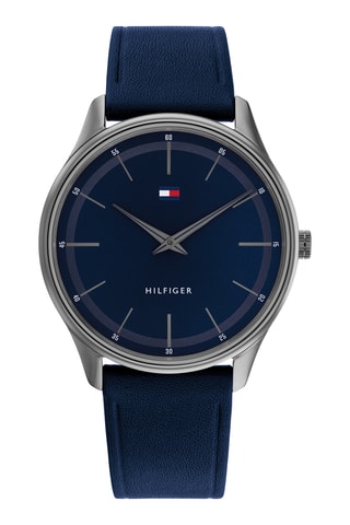 Leren Quartz Horloge - Marineblauw en zilverkleurig