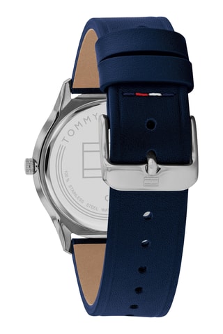 Leren Quartz Horloge - Marineblauw en zilverkleurig