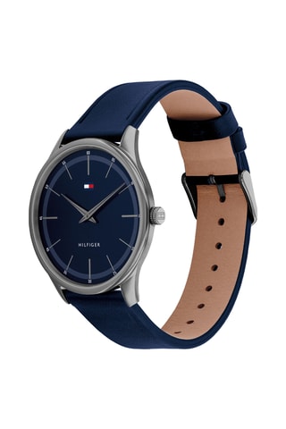 Leren Quartz Horloge - Marineblauw en zilverkleurig