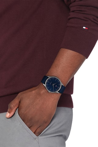 Leren Quartz Horloge - Marineblauw en zilverkleurig