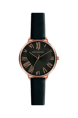Relógio de quartzo em couro e banhado a íon de ouro rosa Theresa - Preto e dourado-rosa - Marc Malone