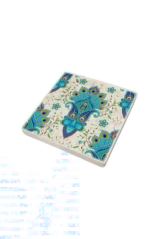 4 bases de copos em pedra natural - 10 cm - Turquesa e cru