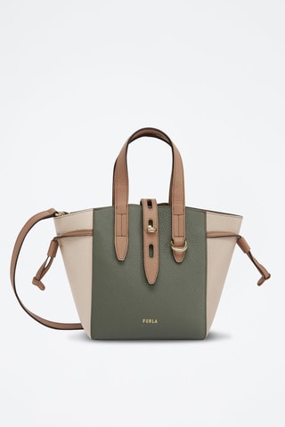 Kalfsleren Handtas Net Mini - Kaki en Beige