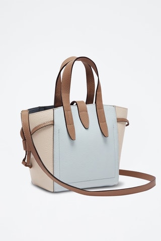 Kalfsleren Handtas Net Mini - Hemelsblauw en Beige