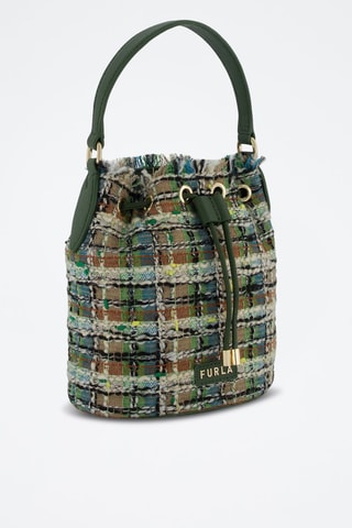 Kalfsleren Tweed Buideltas Clio Mini - Donkergroen