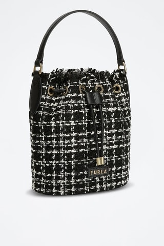 Kalfsleren Tweed Buideltas Clio Mini - Zwart