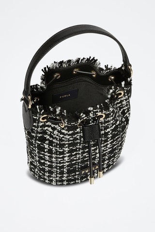 Kalfsleren Tweed Buideltas Clio Mini - Zwart