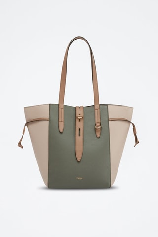 Kalfsleren Shopper Net M - Kaki