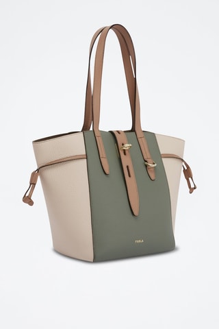 Kalfsleren Shopper Net M - Kaki