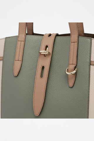 Kalfsleren Shopper Net M - Kaki