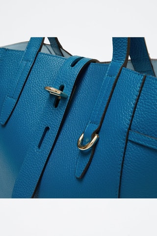 Kalfsleren Shopper Net M - Turquoise