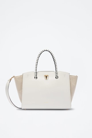 Leren Shopper Genesi M - Wit en Beige