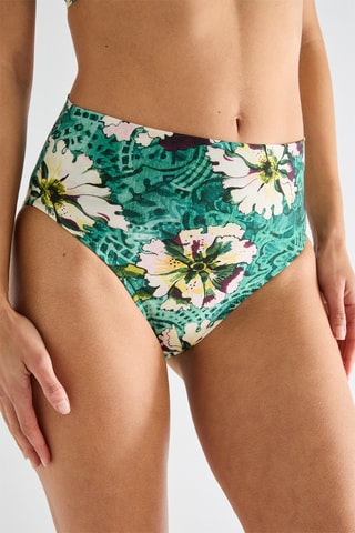 Cueca de biquíni de cintura alta Tobago - Verde e banco