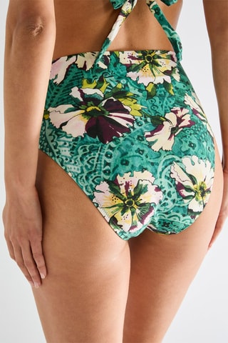 Cueca de biquíni de cintura alta Tobago - Verde e banco