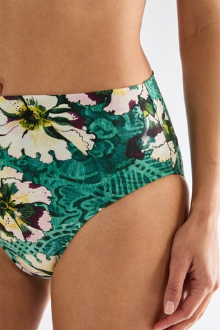 Cueca de biquíni de cintura alta Tobago - Verde e banco
