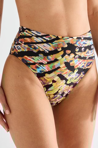 Cueca de biquíni de cintura alta Tobago - Preto e amarelo
