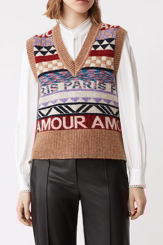 Gilet sans manches en laine et mohair - Camel
