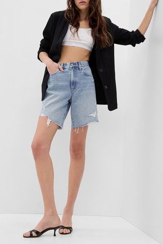 Spijkershort met Hoge Taille - Indigoblauw