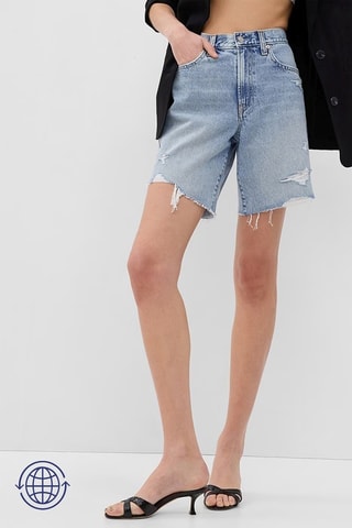 Spijkershort met Hoge Taille - Indigoblauw