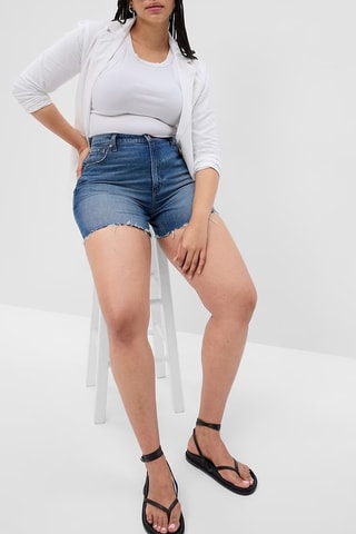 Spijkershort met Hoge Taille - Indigoblauw