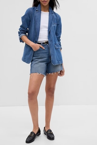 Spijkershort met Hoge Taille - Indigoblauw
