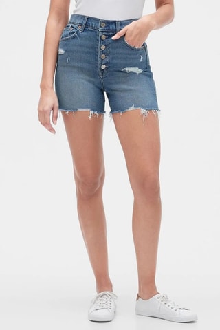 Short en jean taille haute - Bleu