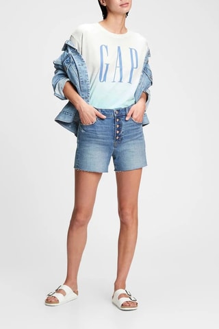 Spijkershort met Hoge Taille - Indigoblauw