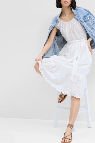 Midi-jurk met Engelse Borduursels - Wit