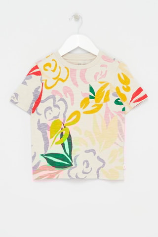 T-shirt en coton biologique - Beige chiné et moutarde