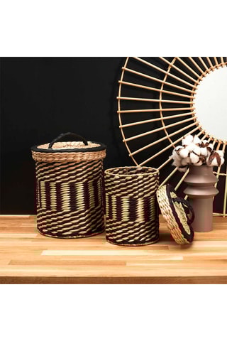 2 paniers de rangement avec couvercles - 
Naturel et noir