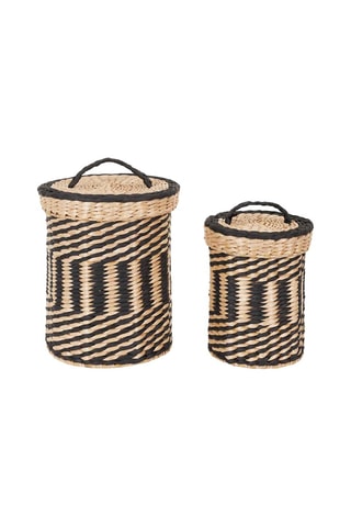 2 paniers de rangement avec couvercles - 
Naturel et noir
