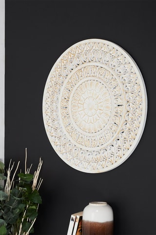 Décoration murale ronde en bois - Blanc et doré