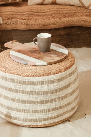 Pouf - Beige - Revêtement en jute et coton