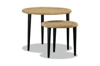 2 tables gigognes - Naturel et noir - 60 x 50/40 x 40 cm