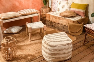 Banc en manguier - Naturel et écru - En coton