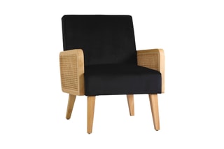 Fauteuil en bois et rotin - Noir - Toucher velours