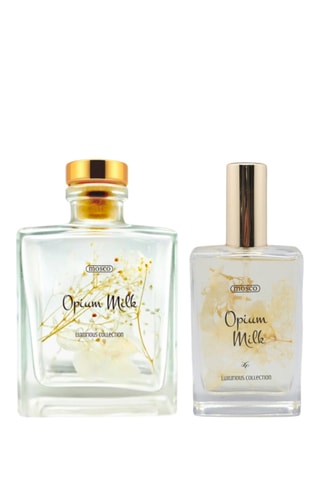 1 x Difusor de perfume Opium Milk e 1 x Perfume de ambientador Opium Milk 100 ml e 110 ml