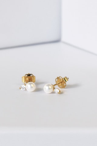 Puces Uni Or jaune et perles d'eau douce