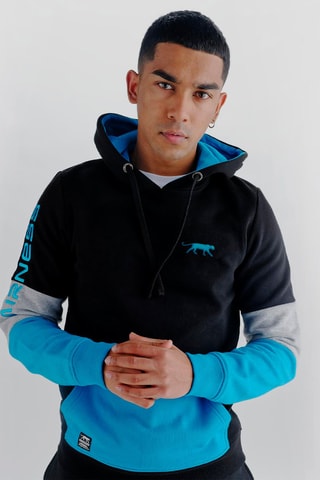 Sweat à capuche en coton biologique Henry - Noir et turquoise