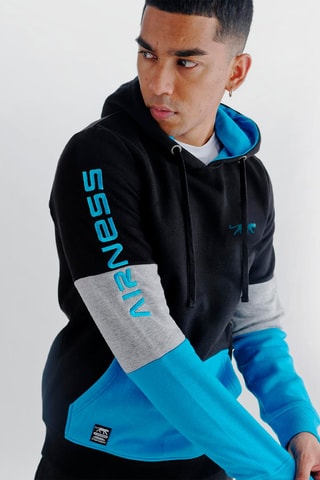Sweat à capuche en coton biologique Henry - Noir et turquoise