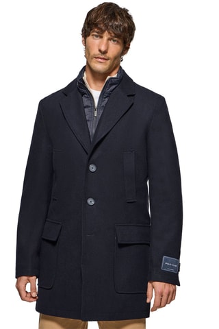 Manteau trompe-l’œil en laine - Bleu marine