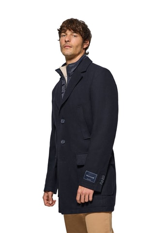 Manteau trompe-l’œil en laine - Bleu marine
