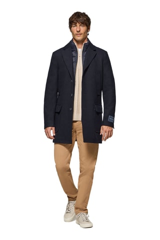 Manteau trompe-l’œil en laine - Bleu marine
