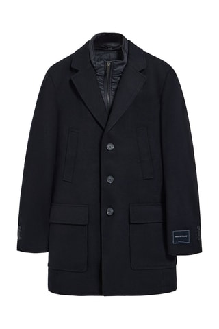 Manteau trompe-l’œil en laine - Bleu marine