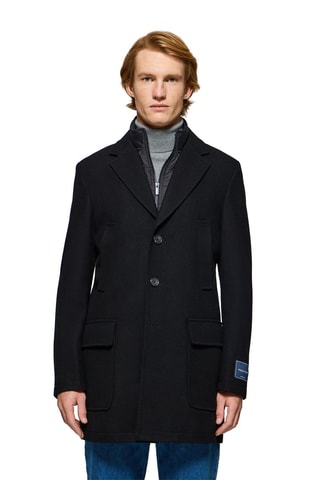 Manteau trompe-l’œil en laine - Bleu marine