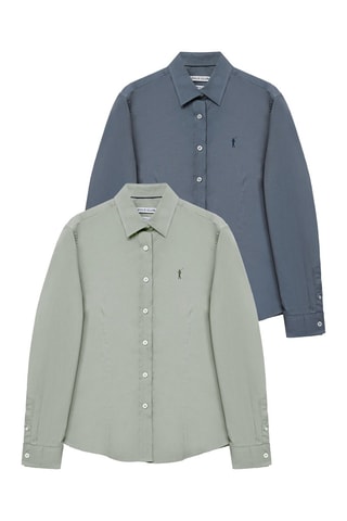 2 chemisiers slim - Vert et bleu
