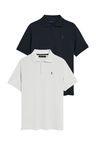 2 polos regular - Blanc et bleu marine