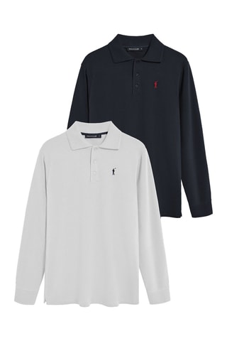 2 polos regular - Bleu marine et blanc