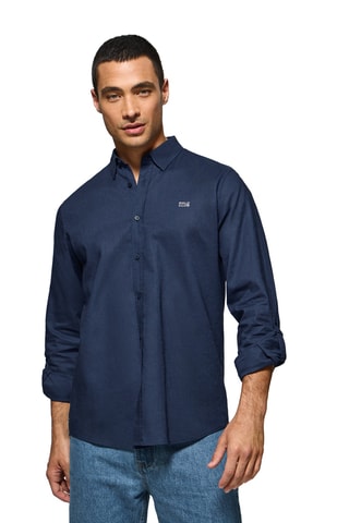 Chemise regular en lin - Bleu marine