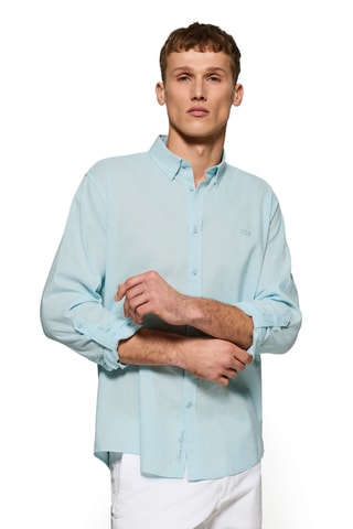 Chemise regular en lin - Turquoise
